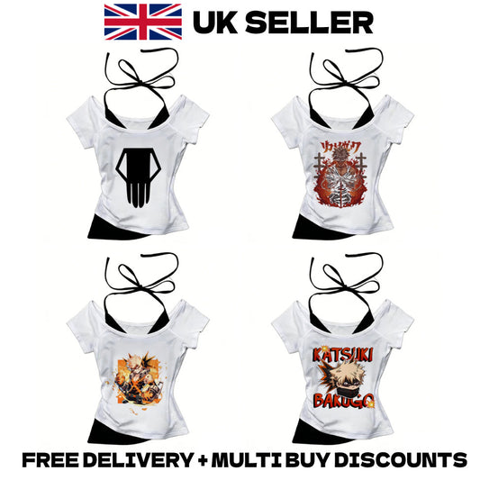 My Hero Academia Katsuki Bakugo Crop Top Halter Neck Tie Tee Graphic T-Shirt