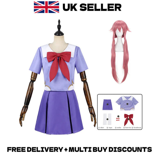 Future Diary Mirai Nikki Yuno Gasai Cosplay Costume Full Set Wig Halloween
