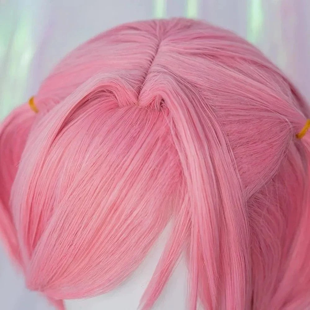 Doki Doki Literature Club Natsuki Wig Pink Pigtail Hairpin Cosplay Hairpiece Set