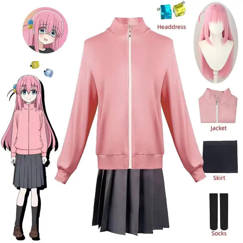 Bocchi the Rock Gotou Hitori Cosplay Anime Costume Full Set Wig Pink Halloween