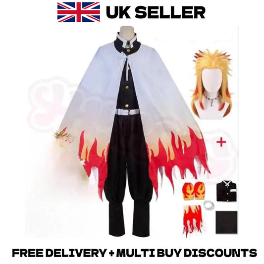Demon Slayer Rengoku Kyojuro Cosplay Costume Flame Hashira Full Set Wig Kimono