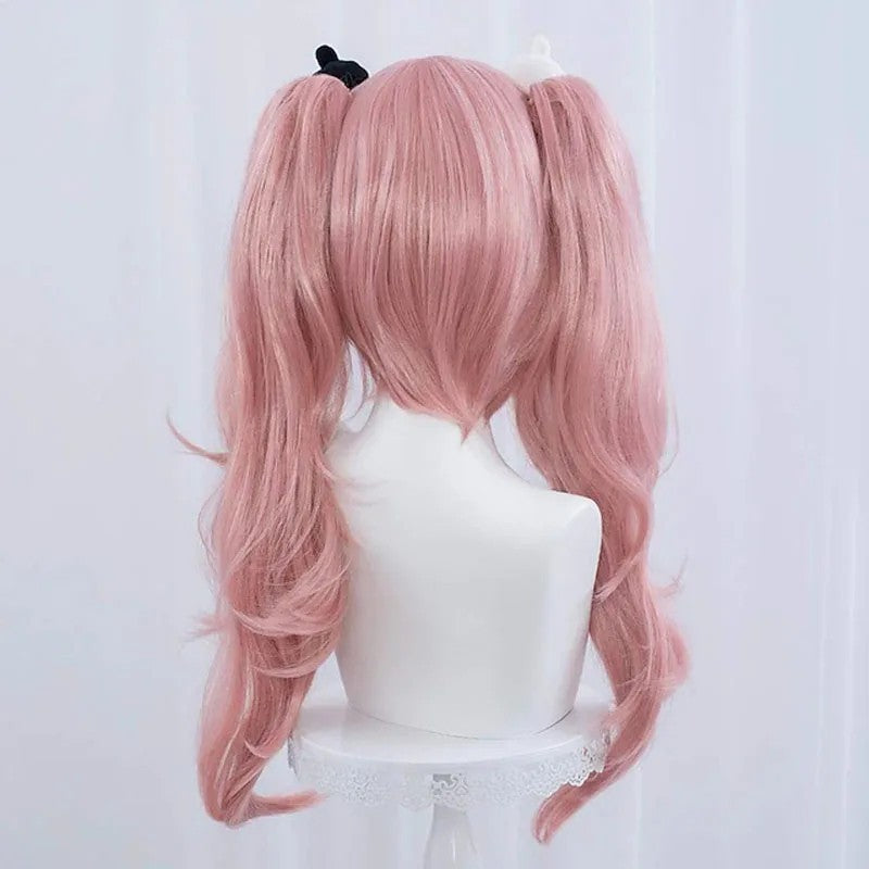 Danganronpa Junko Enoshima Cosplay Wig Pink Twin Tails Monokuma Hairpins Prop