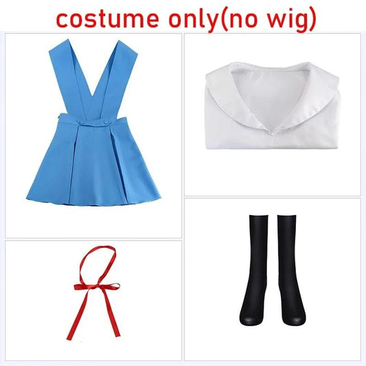 Neon Genesis Evangelion Rei Ayanami School Uniform Cosplay Costume Set + Wig