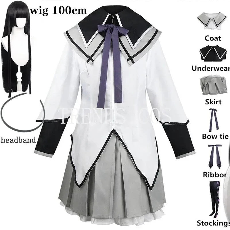 Madoka Magica Homura Akemi Cosplay Costume Full Set Wig Anime Halloween Merch