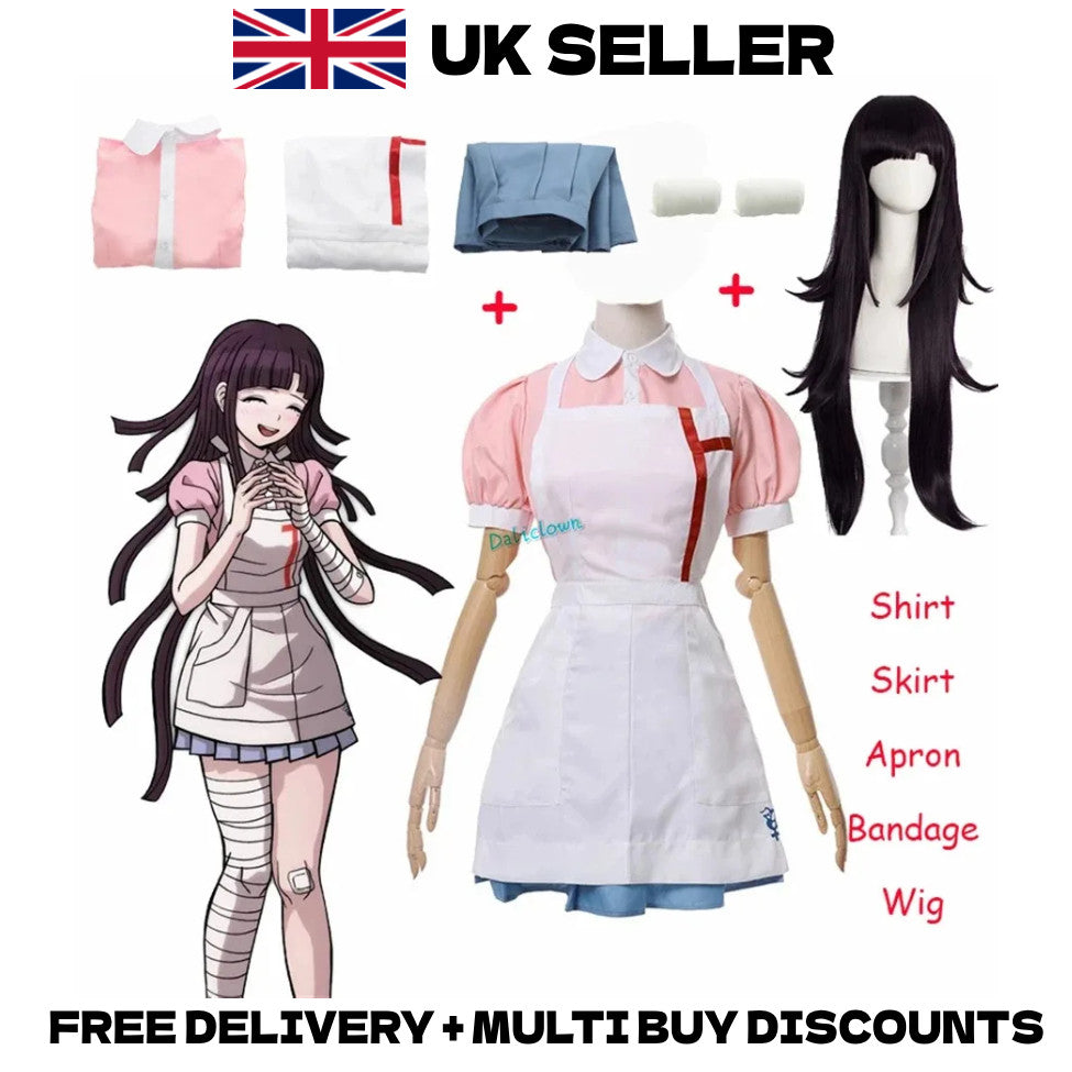 Danganronpa 2 Mikan Tsumiki Cosplay Anime Costume Full Set Wig Halloween Maid