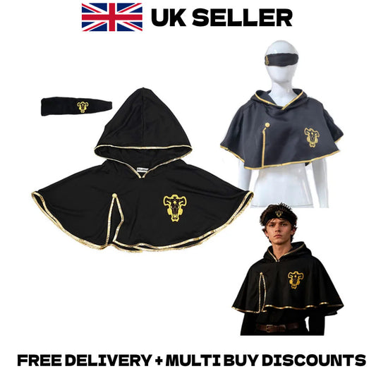 Black Clover Black Bulls Cloak Cape Cosplay Costume Headband Robe Halloween Set