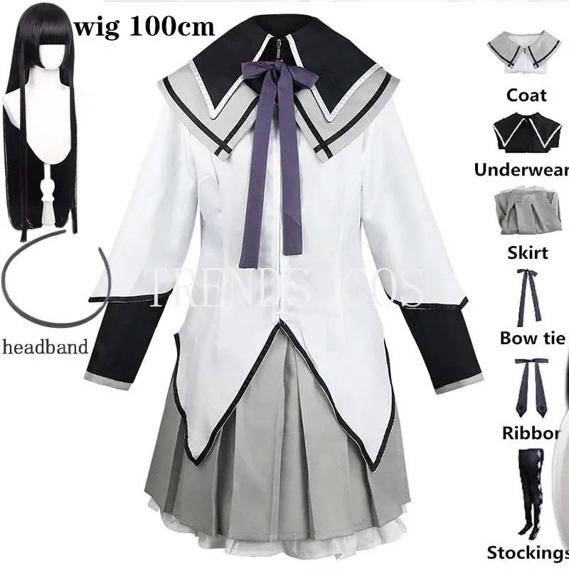 Madoka Magica Homura Akemi Cosplay Costume Full Set Wig Anime Halloween Merch