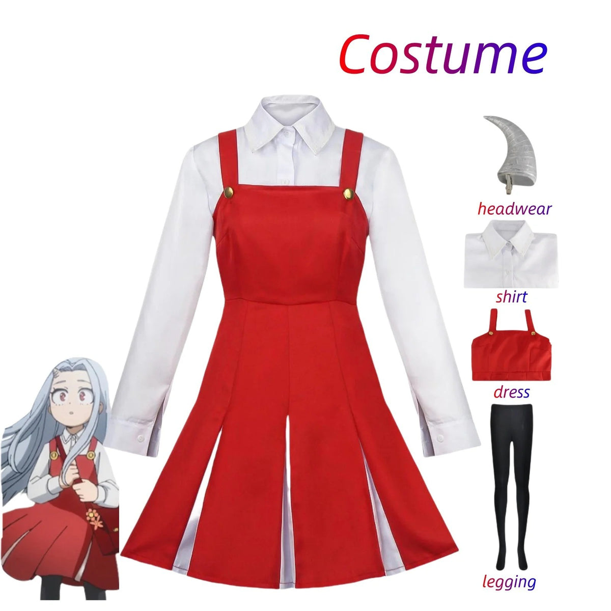 My Hero Academia Eri Cosplay Costume Wig Full Set Red Dress Anime Halloween