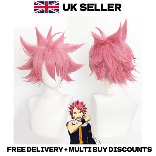 Fairy Tail Natsu Dragneel Cosplay Wig Spiky Pink Anime E.N.D Halloween Hair