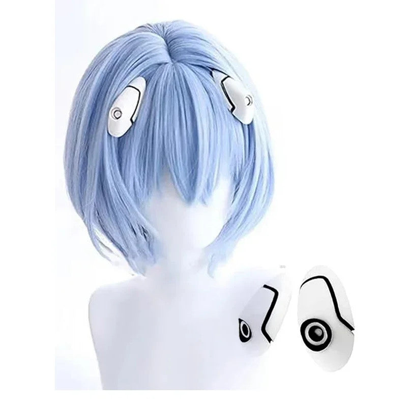 Neon Genesis Evangelion Rei Ayanami Cosplay Wig Blue Hair Clips Halloween Merch